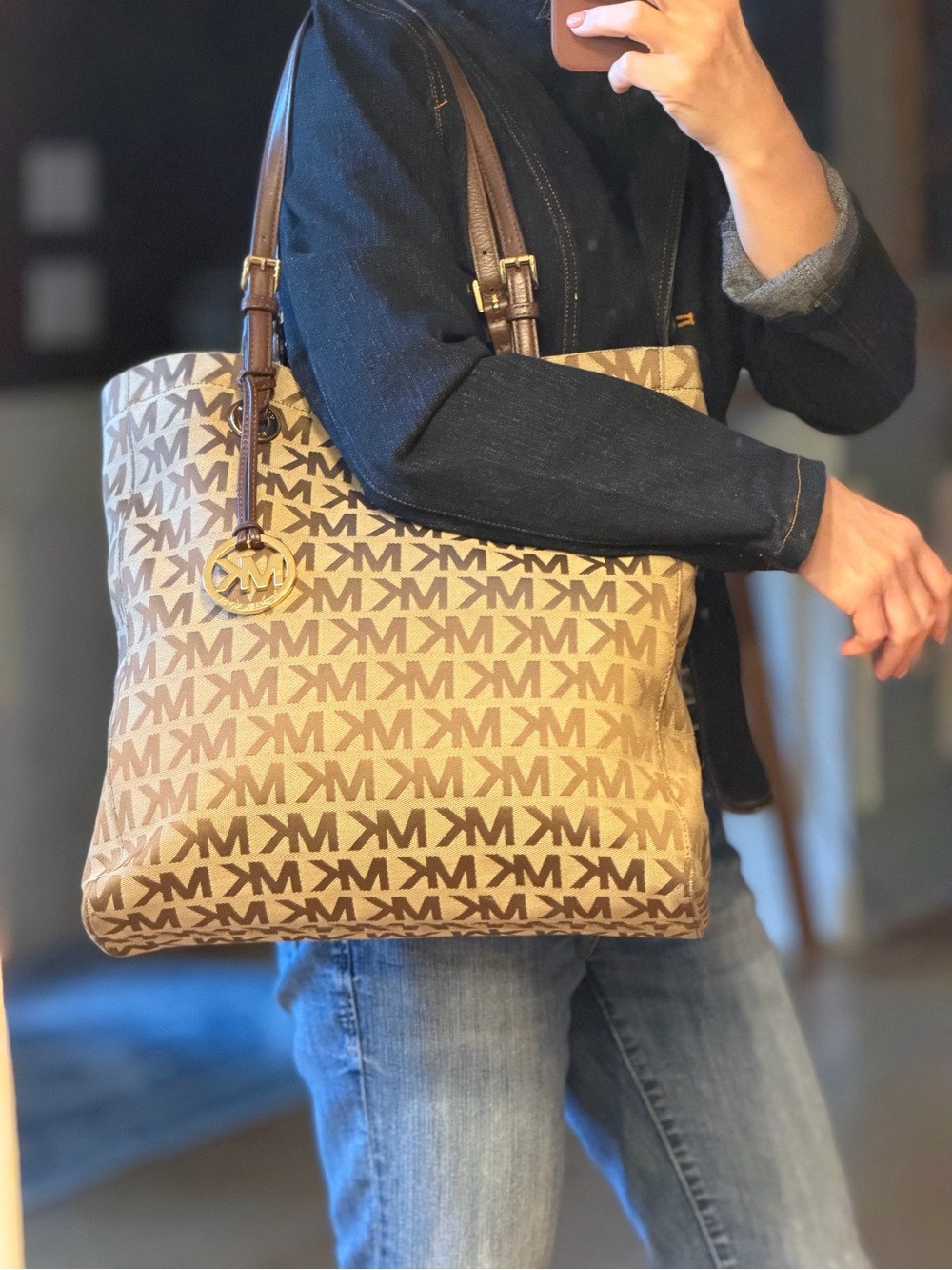 Michael Michael Kors 2010s Classic Tan/Brown MK Canvas Tote (GUC)